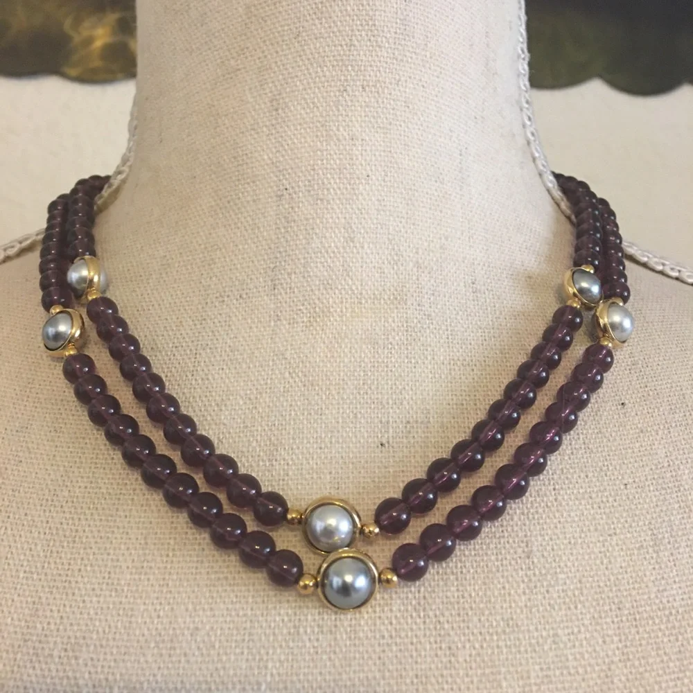 Vintage Avon faux amethyst and swivel pearl bead necklace